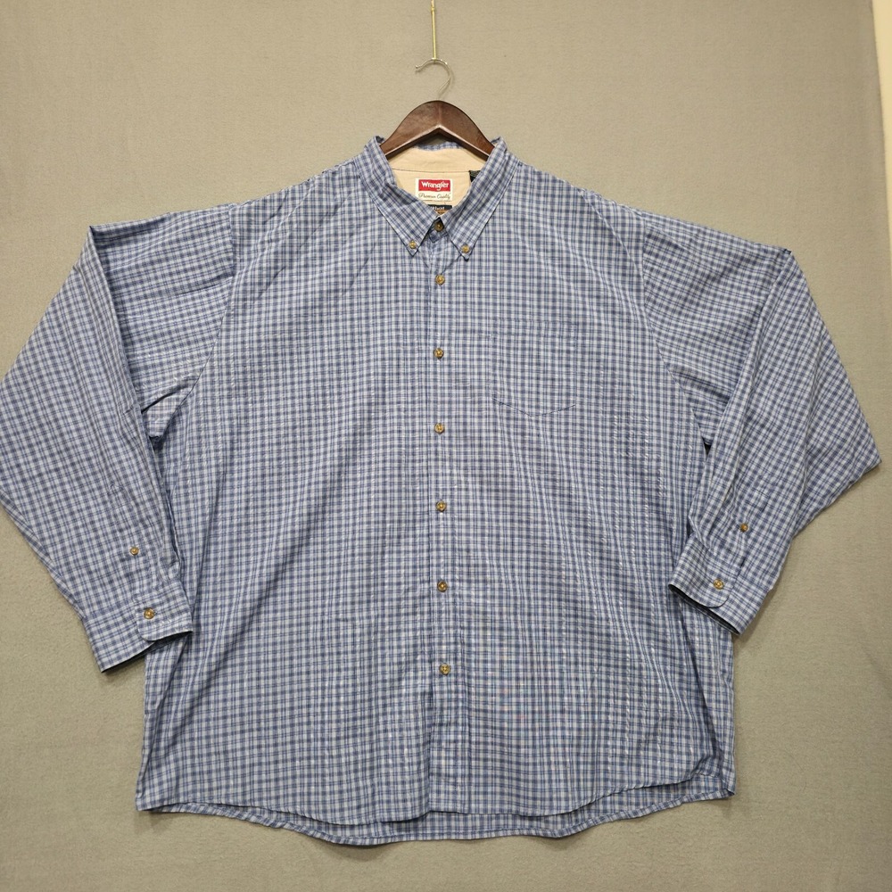 Wrangler Men's Blue Check Wrinkle Resistant Long Sleeve Button Up Shirt Size 3XL